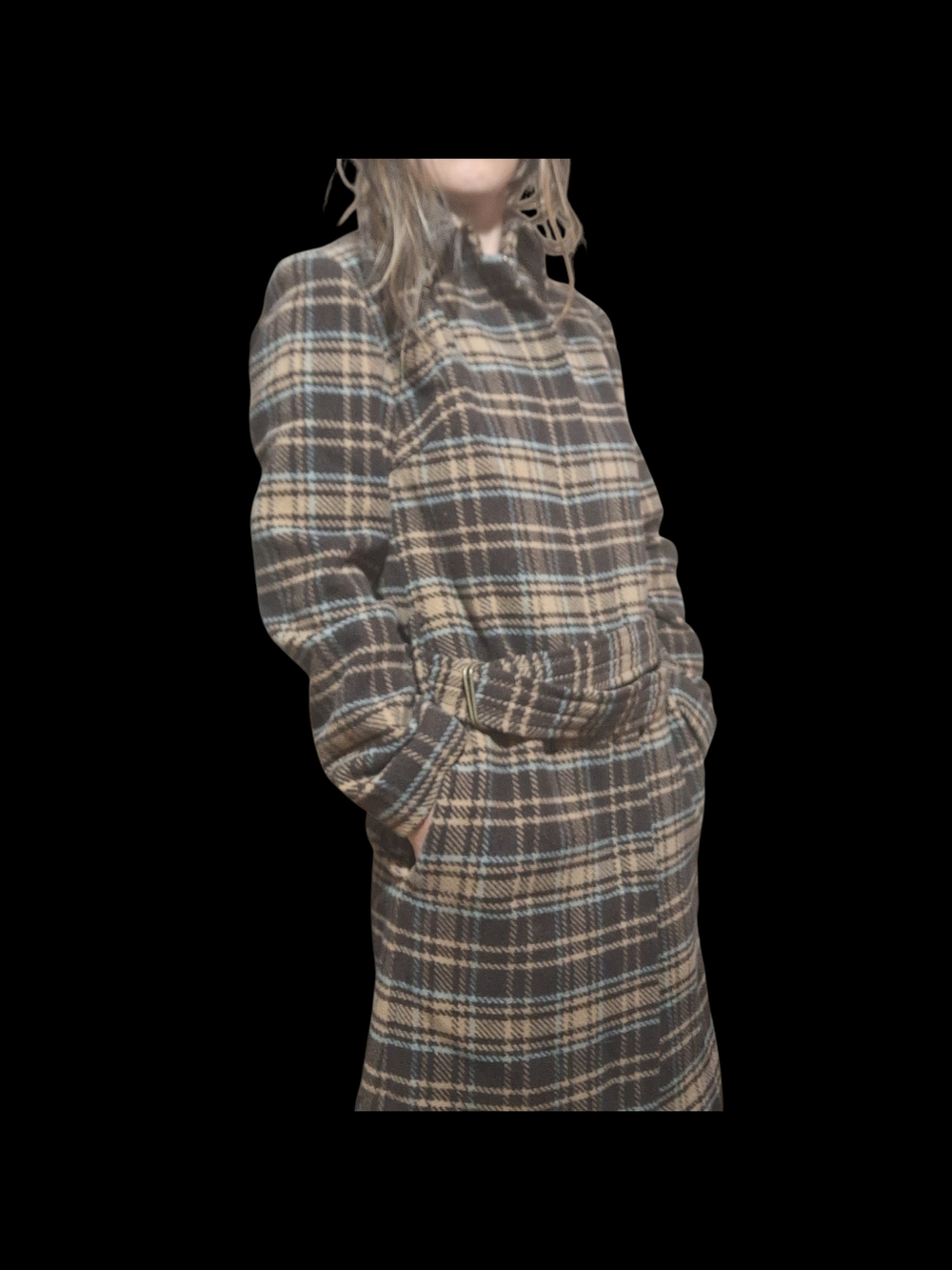Vintage J. Crew Plaid Wool Belted Trench Coat Dark Academia XS